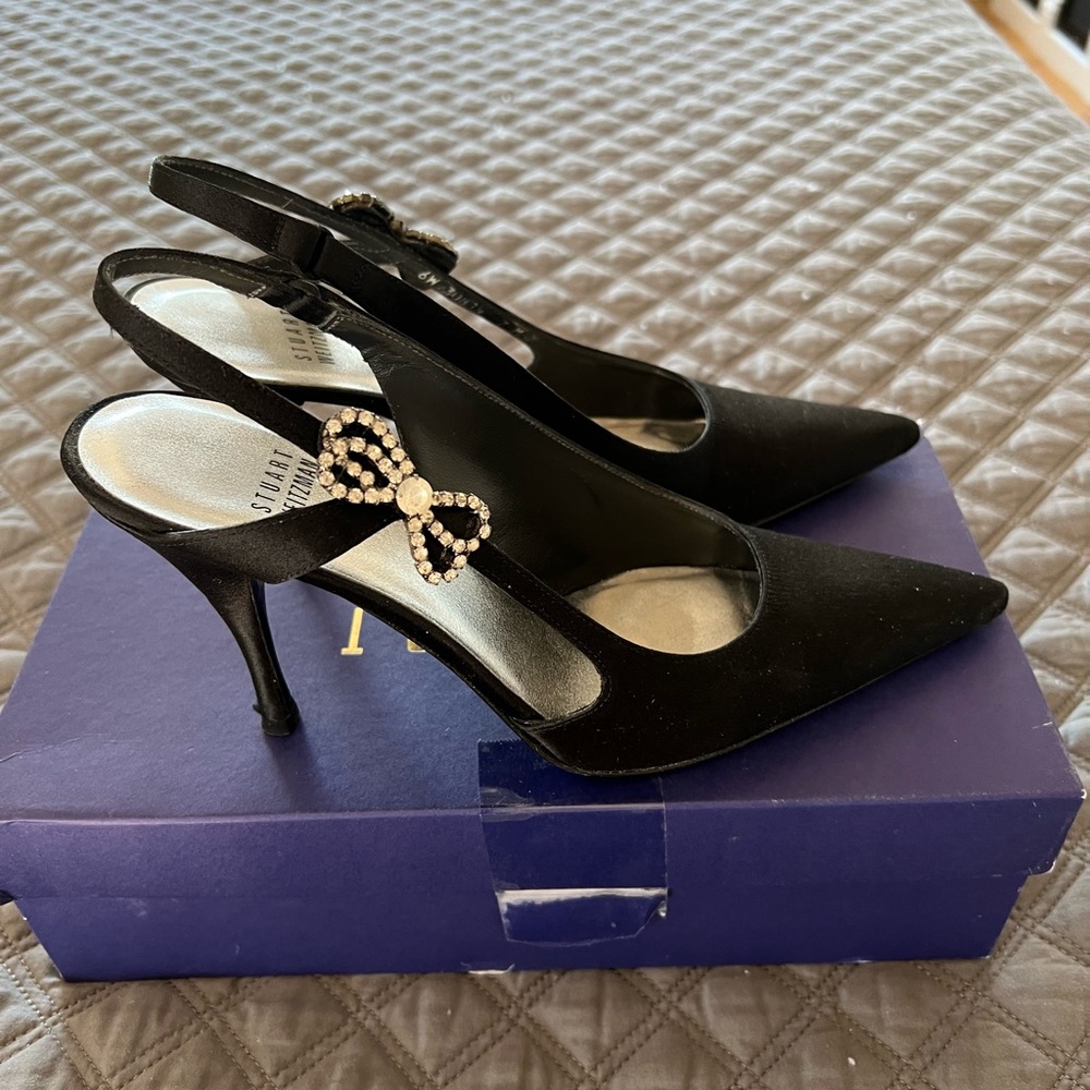 Stuart Weitzman black satin size 7M sling back